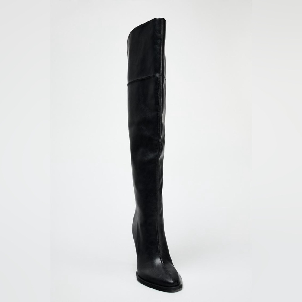 ZARA NWT! XL OVER‎ THE KNEE HEELED BOOTS - Picture 6 of 8